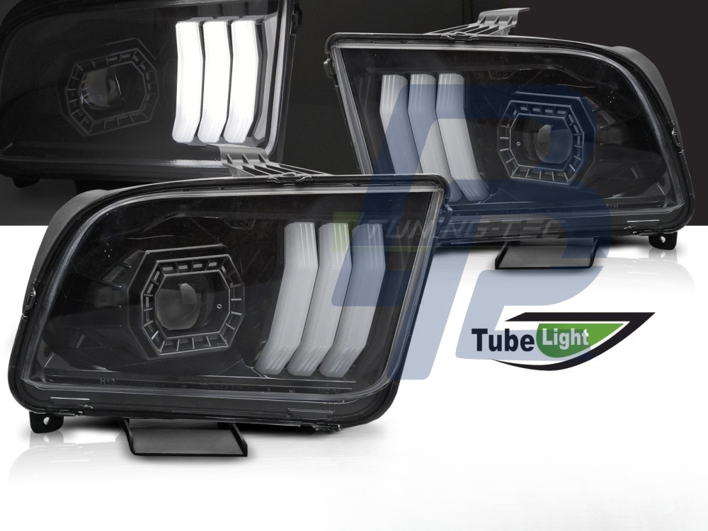 Headlights for Ford Mustang 2004–2009 Tube Light Black - 5