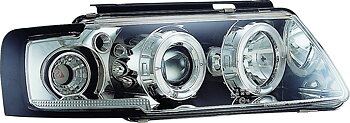 VW PASSAT 97-00 CHROME+1-PIECE ANGELEYE HEADLIGHTS