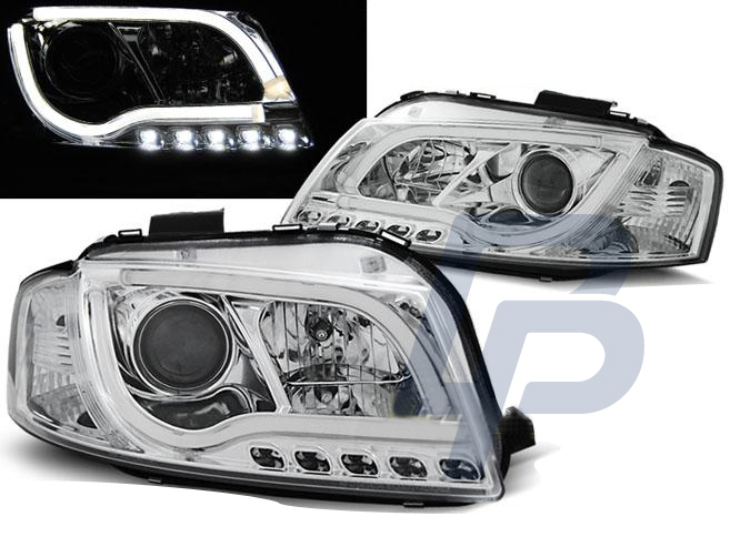 STRÅLKASTARE AUDI A3 8P 05.03-03.08 LED TUBE LIGHTS KROMADE TRU DRL - 2