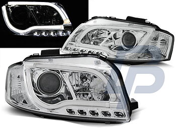 HEADLIGHTS AUDI A3 8P 05.03-03.08 LED TUBE LIGHTS CHROME