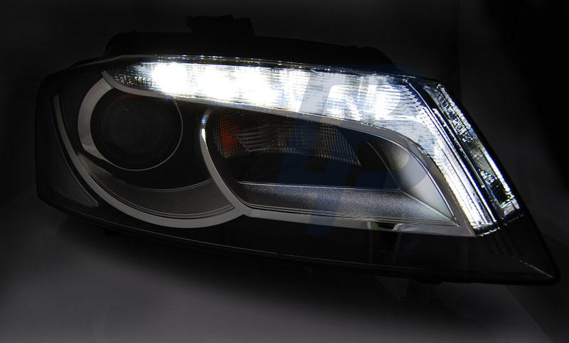 HEADLIGHTS AUDI A3 8P 08-12 BLACK TRU DRL - 4