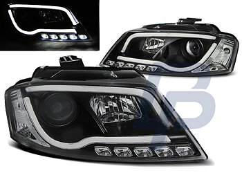 HEADLIGHTS AUDI A3 8P 08-12 BLACK TUBE LIGHT TRU DRL