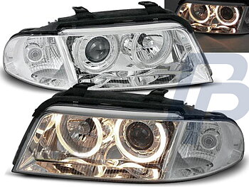 HEADLIGHTS AUDI A4 01.99-09.00 ANGEL EYES CHROME