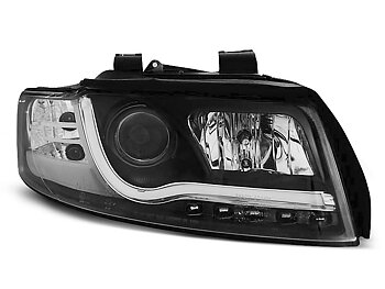 HEADLIGHTS AUDI A4 10.00-10.04 TUBE LIGHTS BLACK TRU DRL