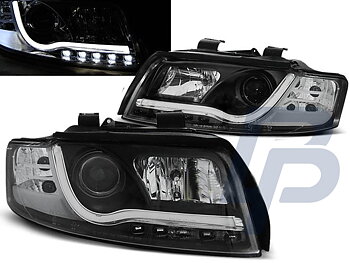 HEADLIGHTS AUDI A4 10.00-10.04 TUBE LIGHTS BLACK TRU DRL