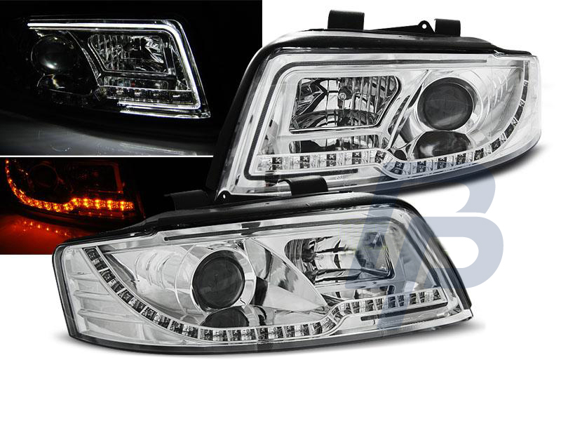 HEADLIGHTS AUDI A4 10.00-10.04 LED TUBE LIGHTS CHROME - 4