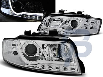 HEADLIGHTS AUDI A4 10.00-10.04 LED TUBE LIGHTS CHROME