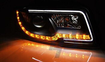 HEADLIGHTS AUDI A4 10.00-10.04 LED TUBE LIGHTS BLACK