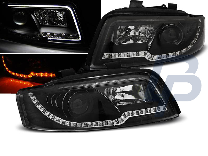 HEADLIGHTS AUDI A4 10.00-10.04 LED TUBE LIGHTS BLACK - 3