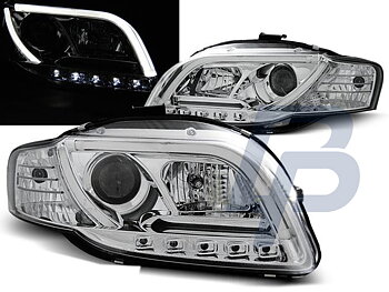 HEADLIGHTS AUDI A4 B7 11.04-03.08 LED TUBE LIGHTS CHROME