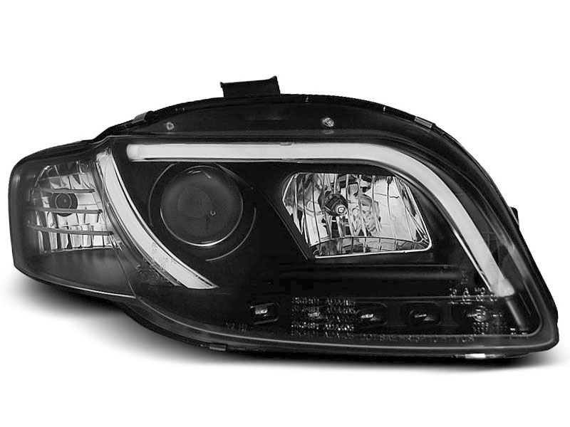 HEADLIGHTS AUDI A4 B7 11.04-03.08 TUBE LIGHTS BLACK TRU DRL
