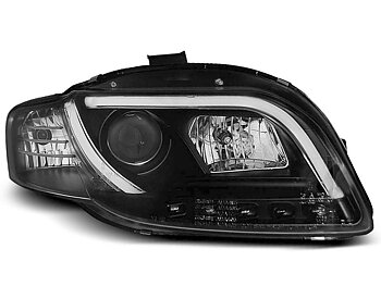 HEADLIGHTS AUDI A4 B7 11.04-03.08 TUBE LIGHTS BLACK TRU DRL