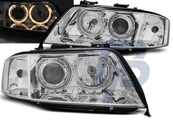 HEADLIGHTS AUDI A6 05.97-09.99 ANGEL EYES CHROME XENON - 2