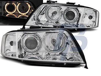 HEADLIGHTS AUDI A6 05.97-09.99 ANGEL EYES CHROME XENON
