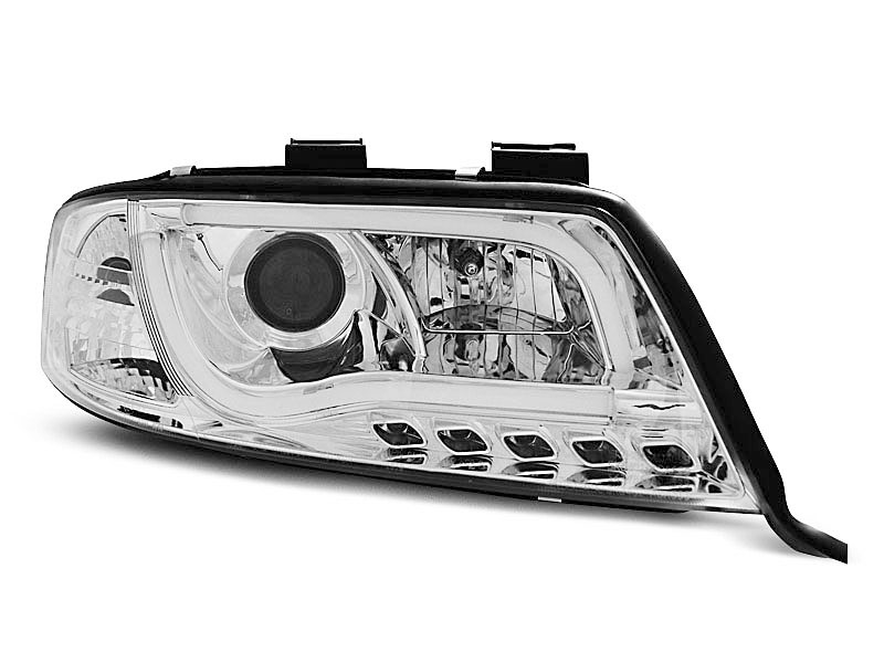 HEADLIGHTS AUDI A6 05.97-05.01 TUBE LIGHTS TRU DRL CHROME
