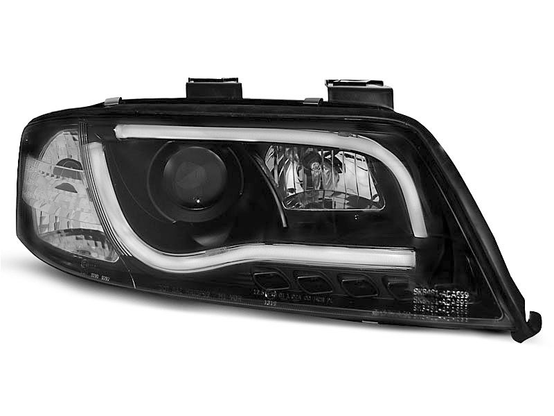 HEADLIGHTS AUDI A6 05.97-05.01 TUBE LIGHTS TRU DRL BLACK