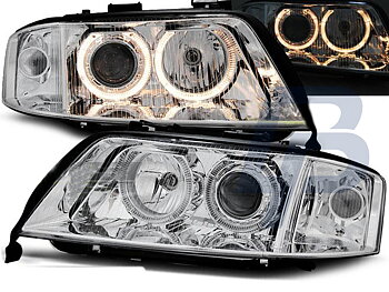 HEADLIGHTS AUDI A6 10.99-06.01 ANGEL EYES CHROME
