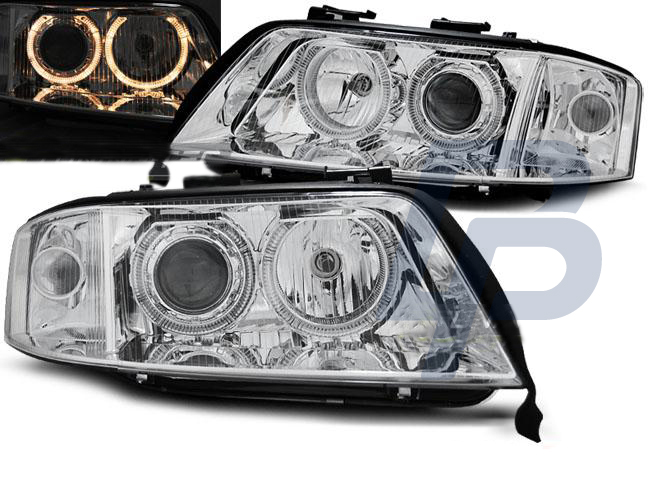 HEADLIGHTS AUDI A6 10.99-06.01 ANGEL EYES CHROME XENON - 2