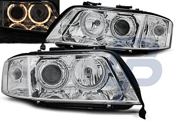 HEADLIGHTS AUDI A6 10.99-06.01 ANGEL EYES CHROME XENON