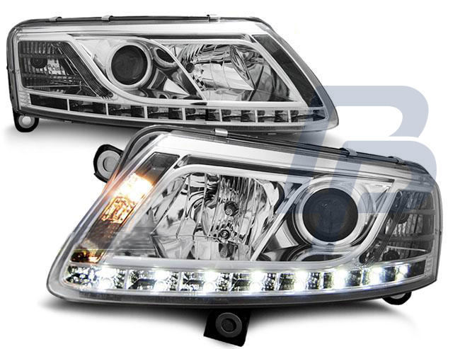 HEADLIGHTS AUDI A6 C6 04.04-08 TRU DRL CHROME H7 - 2