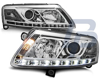HEADLIGHTS AUDI A6 C6 04.04-08 TRU DRL CHROME H7