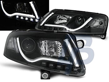 HEADLIGHTS AUDI A6 C6 04.04-08 LED TUBE LIGHTS BLACK