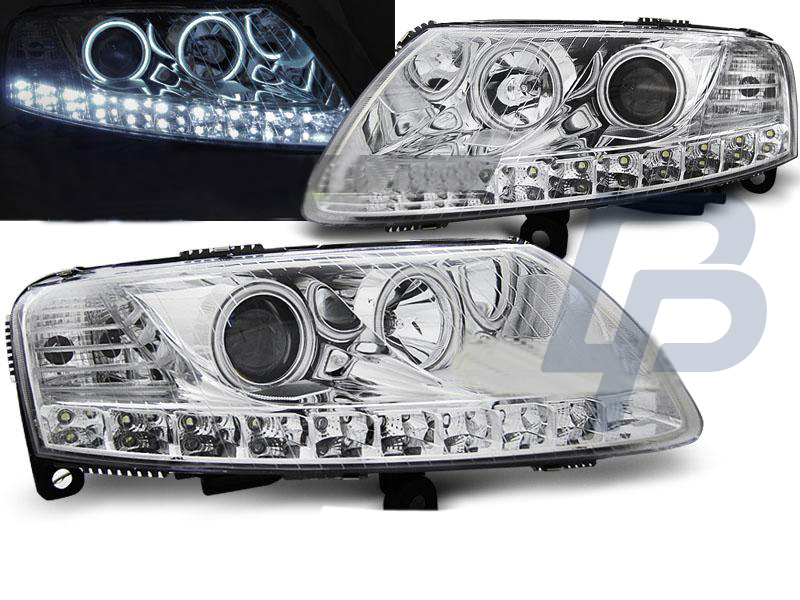 STRÅLKASTARE AUDI A6 C6 04.04-08 ANGEL EYES LED KROMADE - 3
