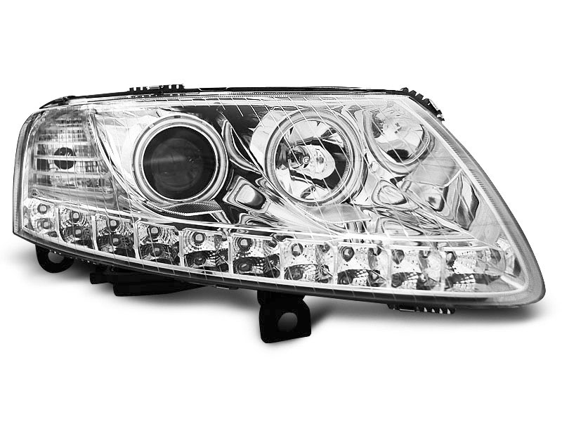 STRÅLKASTARE AUDI A6 C6 04.04-08 ANGEL EYES LED KROMADE