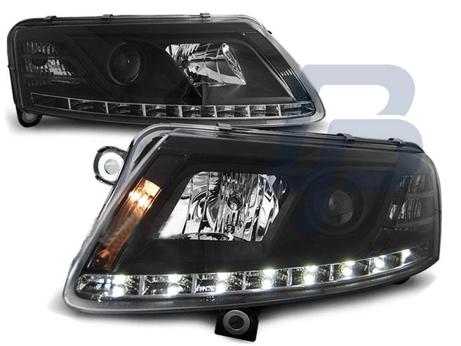 HEADLIGHTS AUDI A6 C6 04.04-08 DRU DRL BLACK  H7 - 2