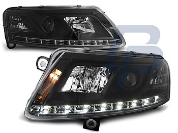 HEADLIGHTS AUDI A6 C6 04.04-08 DRU DRL BLACK  H7