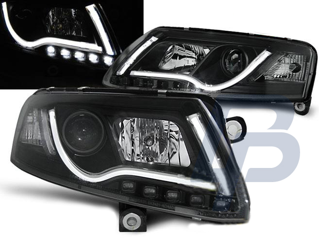 STRÅLKASTARE AUDI A6 C6 04-08 XENON TUBE LIGHTS TRU DRL SVARTA - 3