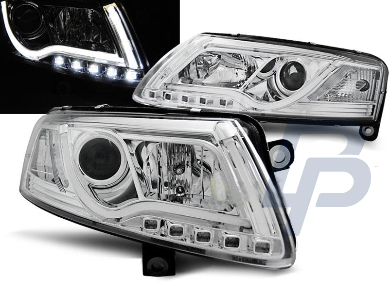 HEADLIGHTS AUDI A6 C6 04.04-08 LED TUBE LIGHTS TRUE DRL CHROME - 2