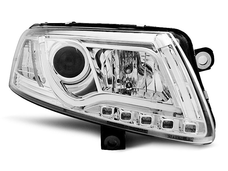HEADLIGHTS AUDI A6 C6 04.04-08 LED TUBE LIGHTS TRUE DRL CHROME