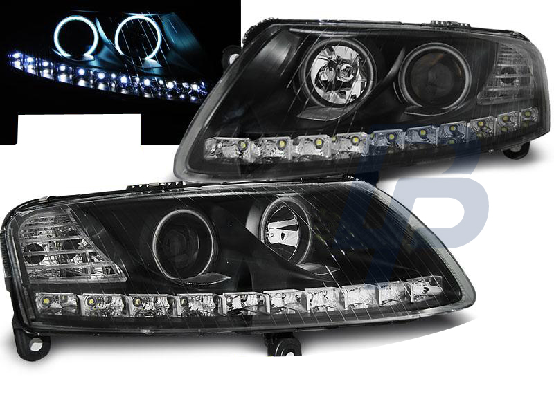 HEADLIGHTS AUDI A6 C6 04.04-08 ANGEL EYES LED BLACK - 3