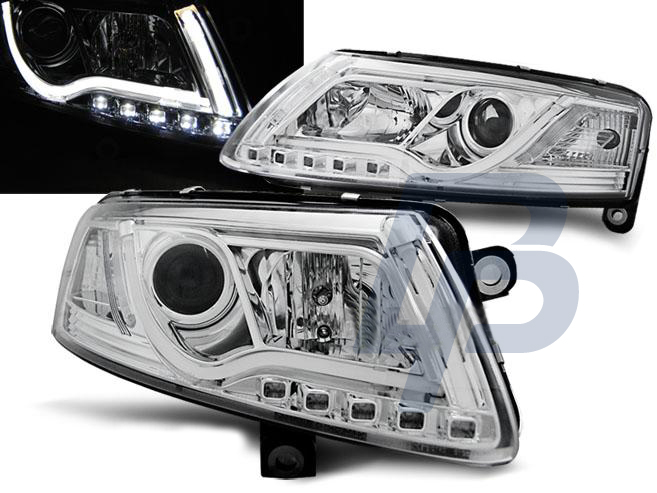 STRÅLKASTARE AUDI A6 C6 04.04-08 LED TUBE LIGHTS KROMADE - 2