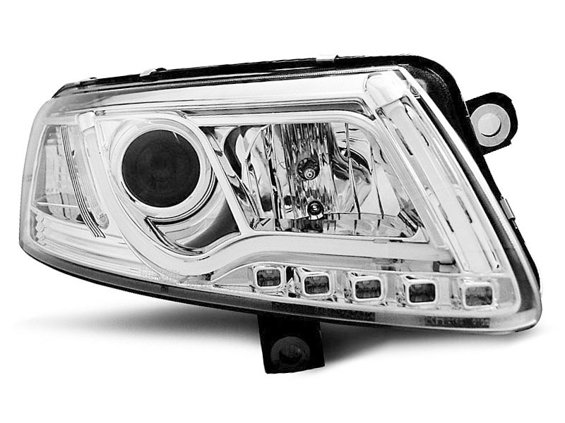 HEADLIGHTS AUDI A6 C6 04-08 XENON TUBE LIGHTS TRU DRL CHROME