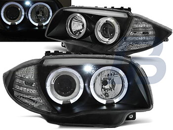 HEADLIGHTS BMW 1 E87 / E81 04-07 ANGEL EYES BLACK