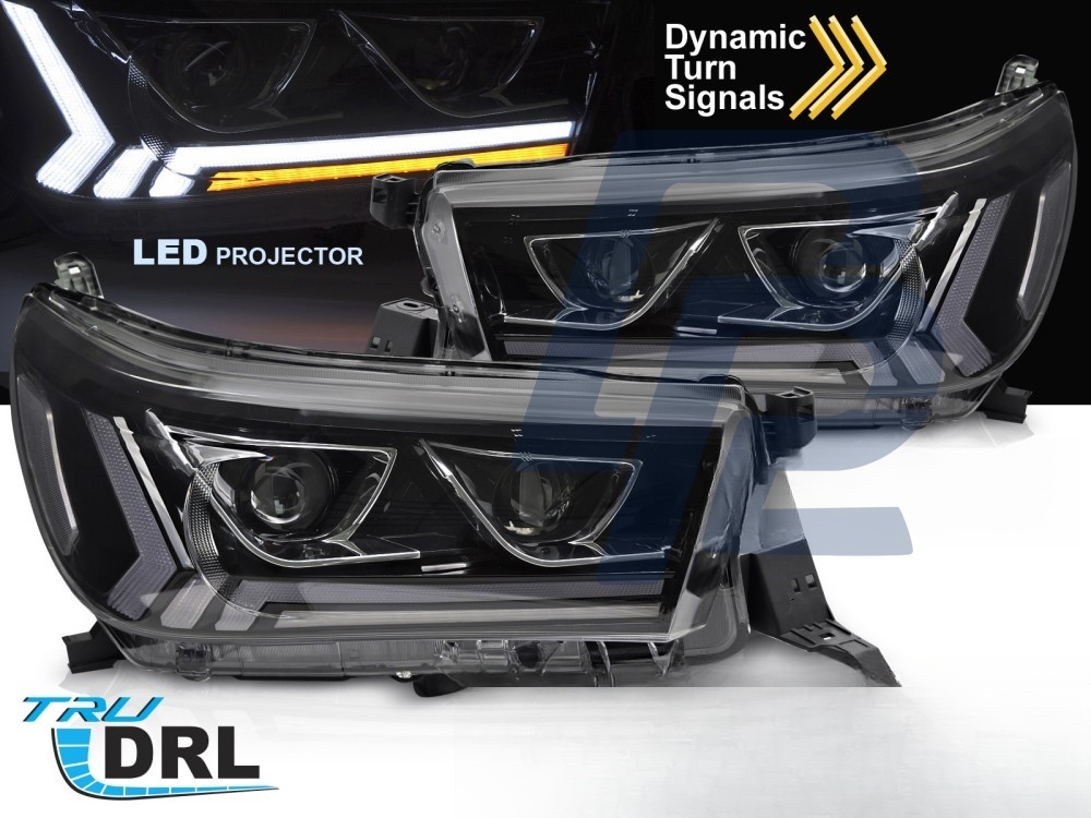 Headlights for Toyota Hilux 2016–2020 Tube LED Black - 3