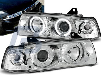 HEADLIGHTS BMW E36 12.90-08.99 ANGEL EYES CHROME