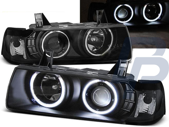 HEADLIGHTS BMW E36 12.90-08.99 S/C/T ANGEL EYES BLACK - 2