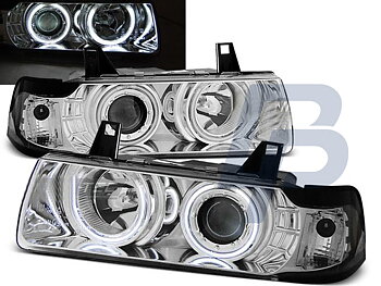 HEADLIGHTS BMW E36 12.90-08.99 C/C ANGEL EYES CHROME
