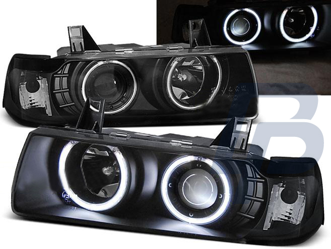 HEADLIGHTS BMW E36 12.90-08.99 C/C ANGEL EYES BLACK - 2