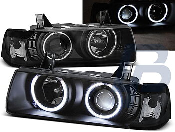 HEADLIGHTS BMW E36 12.90-08.99 C/C ANGEL EYES BLACK