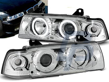 HEADLIGHTS BMW E36 12.90-08.99 ANGEL EYES CHROME
