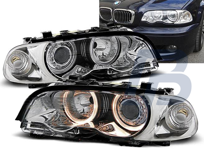 HEADLIGHTS BMW E46 04.99-08.01 COUPE CABRIO ANGEL EYES CHROME - 2