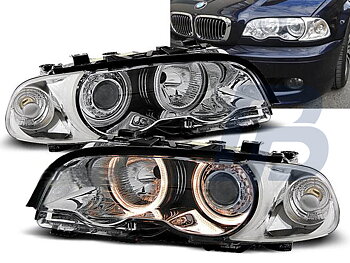 HEADLIGHTS BMW E46 04.99-08.01 COUPE CABRIO ANGEL EYES CHROME