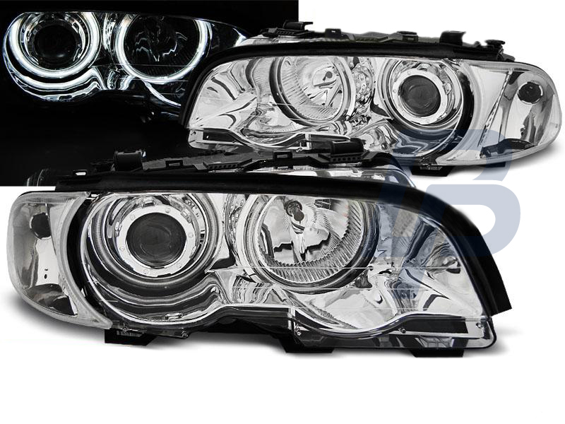 HEADLIGHTS BMW E46 04.99-08.01 COUPE CABRIO ANGEL EYES  CHROME CCFL - 4