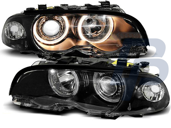 HEADLIGHTS BMW E46 04.99-08.01 COUPE CABRIO ANGEL EYES BLACK - 2