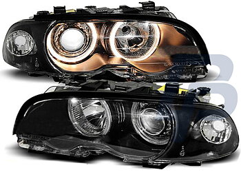 HEADLIGHTS BMW E46 04.99-08.01 COUPE CABRIO ANGEL EYES BLACK