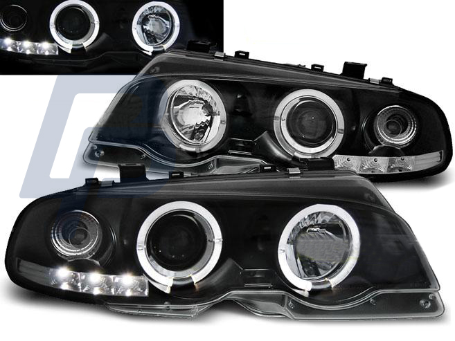 HEADLIGHTS BMW E46 04.99-03.03 COUPE ANGEL EYES BLACK - 2